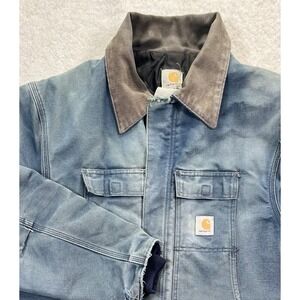 Vintage Carhartt Detroit Jacket Quilt Lined Union XL Duck Blue Denim Distressed